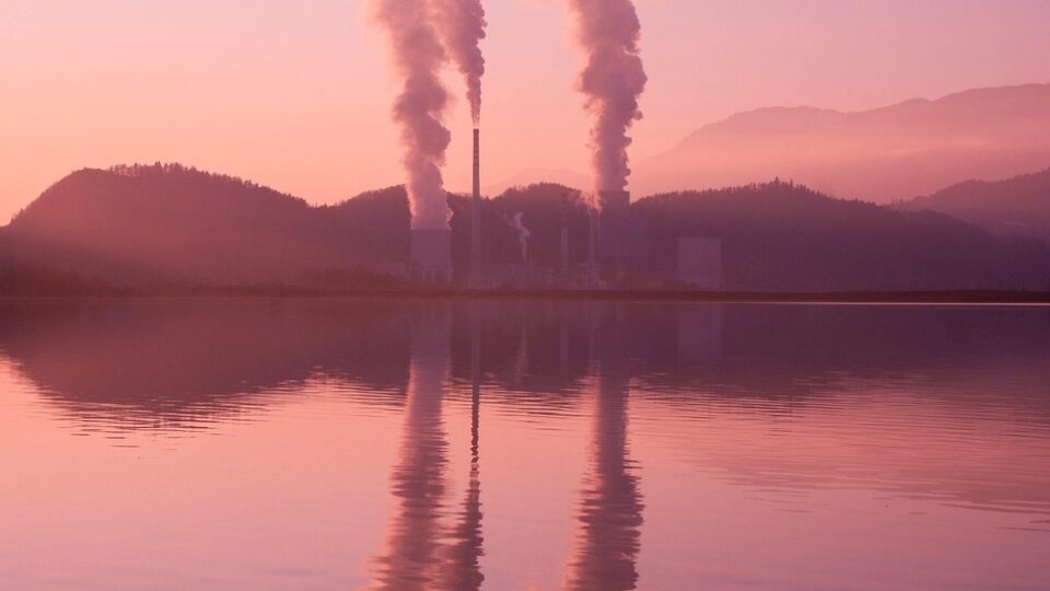 lake, nature, smoke, sunset, twilight, dusk